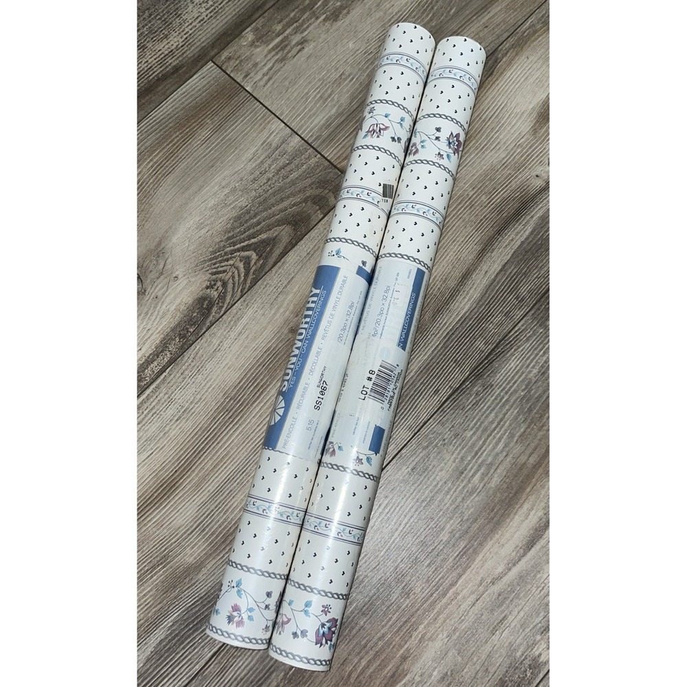 2 VTG Sunworthy Wallpaper Double Roll 55.4 sq.ft.‎ Flowers Pattern Retro